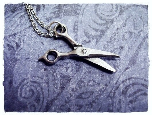 Scissors Chain Movable Silver Scissors Necklace - Antique Pewter Scissors Charm on a ...