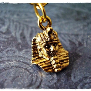 Gold Pharaoh&#39;s Bust Necklace - Antique Gold Pewter Pharaoh&#39;s Bust Charm on a Delicate Gold Plated Cable Chain or Charm Only