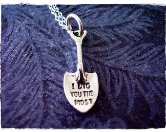 Silver I Dig You The Most Shovel Necklace - Sterling Silver I Dig You Shovel Charm on a Delicate Sterling Silver Cable Chain or Charm Only