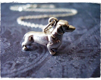 Large Dachshund Necklace - Sterling Silver Dachshund Charm on a Delicate Sterling Silver Cable Chain or Charm Only