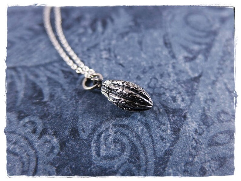 Silver Cocoa Bean Necklace Sterling Silver Cocoa Bean Charm Etsy