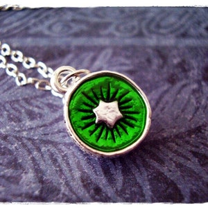 Green Kiwi Necklace - Green Enameled Silver Plate Kiwi Charm on a Delicate Stainless Steel Cable Chain or Charm Only