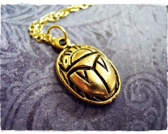 Gold Scarab Beetle Necklace - Antique Gold Pewter Scarab Beetle Charm on a Delicate Gold Plated Cable Chain or Charm Only