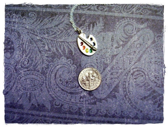 Collana Pendente Argento 925 Multicolore Ossido di zirconio Tavolozza dell'artista Pittore (Lunghezza Catena Disponibile 40 cm - 45 cm - 50 cm - 55 cm