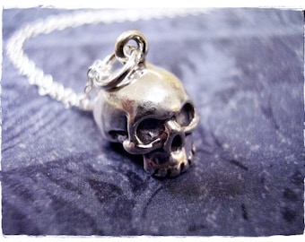 Silver Jawless Skull Necklace - Sterling Silver Jawless Skull Charm on a Delicate Sterling Silver Cable Chain or Charm Only