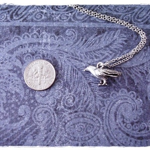 Silver Crow Necklace Antique Pewter Crow Charm on a Delicate Silver Plated Cable Chain or Charm Only image 3