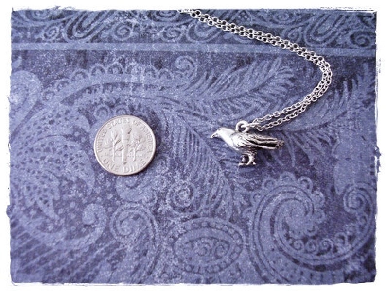 Silver Crow Necklace Antique Pewter Crow Charm on a Delicate Silver Plated Cable Chain or Charm Only image 3