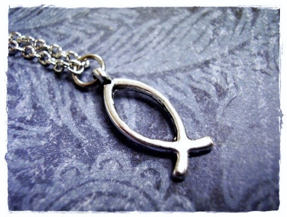 Collana Uomo Donna Con Ciondolo Ichthys Pesce | Acciaio Inox 316L E Cordino In Pelle | Simbolo Cristiano | Colore Argento