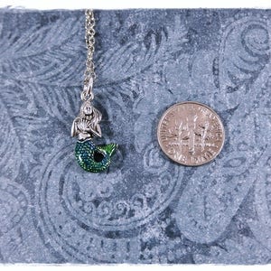 Blue Green Mermaid Necklace Blue Green Enameled Antique Pewter Mermaid Charm on a Delicate Silver Plated Cable Chain or Charm Only image 3