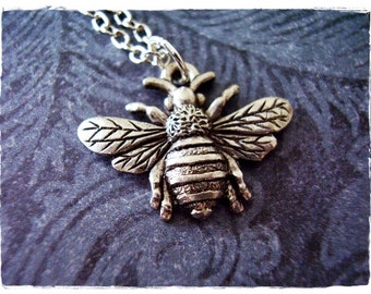 Silver Bumble Bee Necklace - Antique Pewter Bumble Bee Charm on a Delicate Silver Plated Cable Chain or Charm Only