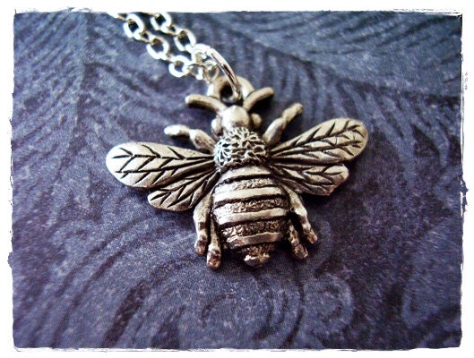 Silver Bumble Bee Necklace - Antique Pewter Bumble Bee Charm on a Delicate Stainless Steel Cable Chain or Charm Only