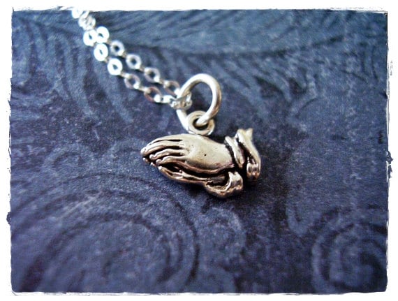 Tiny Praying Hands Prayer Small Charm Pendant STERLING SILVER Tiny Praying Hands Prayer Small Charm Pendant STERLING SILVER