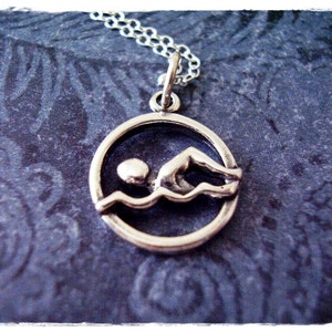 Silver Swimmer Necklace - Sterling Silver Swimmer Charm on a Delicate Sterling Silver Cable Chain or Charm Only
