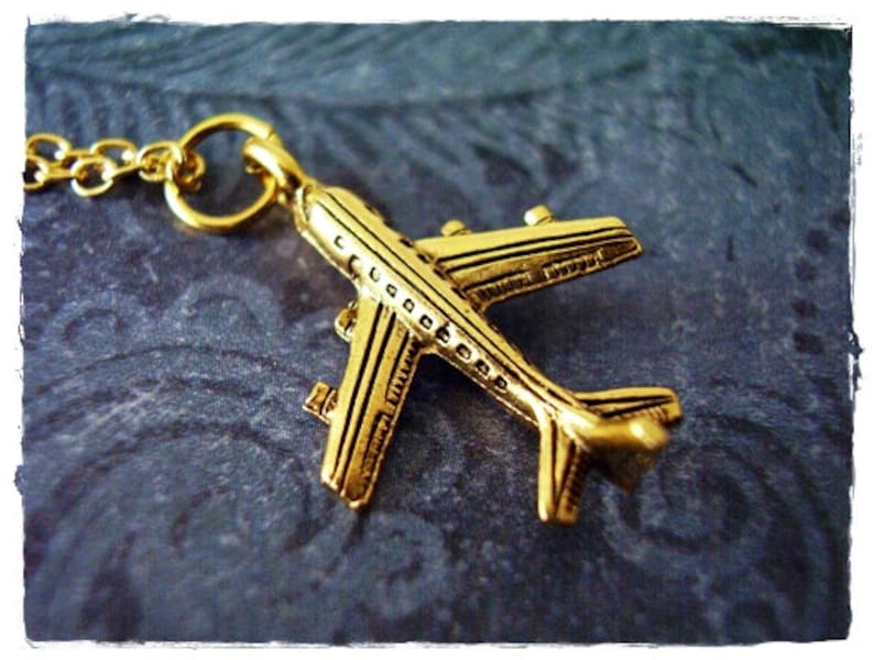 Gold Airplane Necklace Antique Gold Pewter Airplane Charm on Etsy