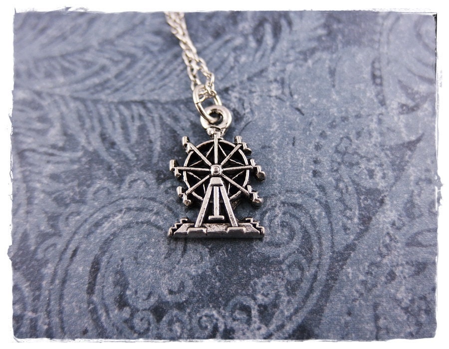 Silver Ferris Wheel Necklace Antique Pewter Ferris Wheel Charm on