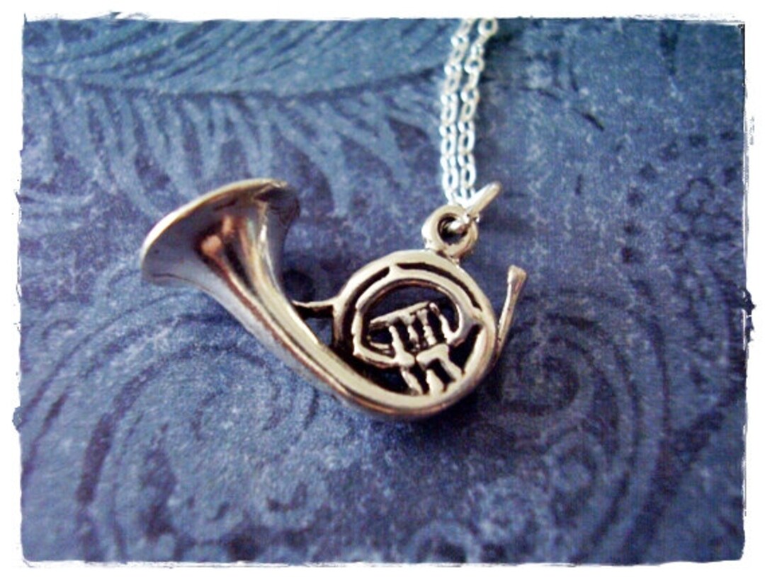 Silver French Horn Necklace Sterling Silver French Horn Charm on a