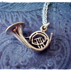 Silver French Horn Necklace - Sterling Silver French Horn Charm on a Delicate Sterling Silver Cable Chain or Charm Only