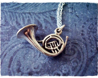 Silver French Horn Necklace - Sterling Silver French Horn Charm on a Delicate Sterling Silver Cable Chain or Charm Only