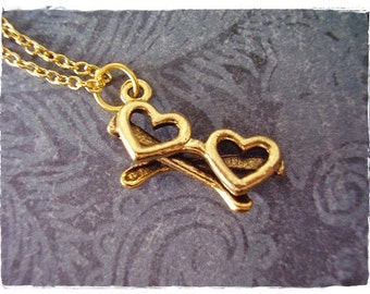 Gold Heart Sunglasses Necklace - Antique Gold Pewter Heart Sunglasses Charm on a Delicate Gold Plated Cable Chain or Charm Only