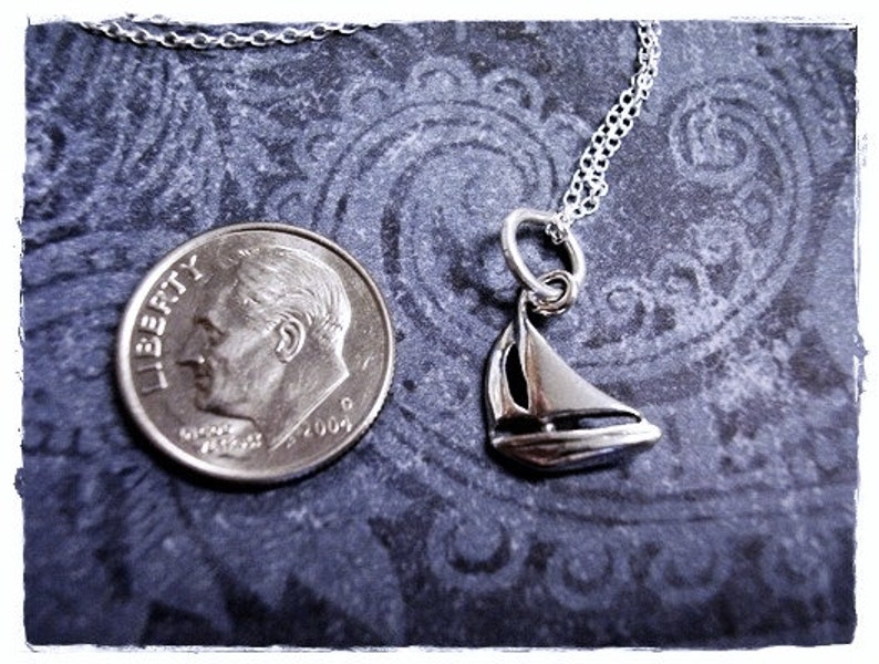 Silver Sailboat Necklace Sterling Silver Sailboat Charm on a Delicate Sterling Silver Cable Chain or Charm Only image 2