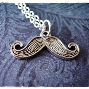Silver Mustache Necklace - Antique Pewter Mustache Charm on a Delicate Stainless Steel Cable Chain or Charm Only