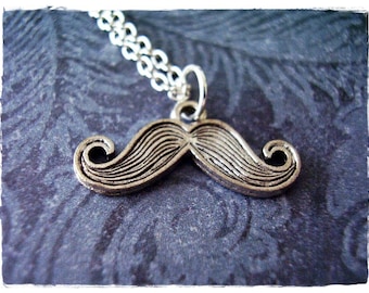 Silver Mustache Necklace - Antique Pewter Mustache Charm on a Delicate Silver Plated Cable Chain or Charm Only