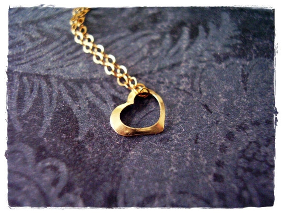 Tiny Raised Gold Floating Heart Necklace Gold Filled Floating Heart