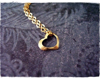 Tiny Raised Gold Floating Heart Necklace - Gold Filled Floating Heart Charm on a Delicate 14kt Gold Filled Cable Chain or Charm Only