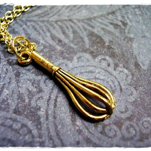 Gold Whisk Necklace Antique Gold Pewter Whisk Charm on a Etsy