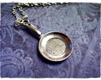 Silver Frying Pan Necklace - Antique Pewter Frying Pan Charm on a Delicate Silver Plated Cable Chain or Charm Only