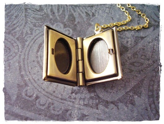 Gold Book Locket Necklace Antique Brass Book Locket on a | Etsy