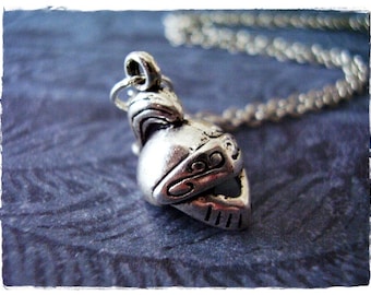 Silver Knight's Helmet Necklace - Antique Pewter Knight's Helmet Charm on a Delicate Silver Plated Cable Chain or Charm Only