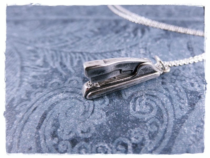 Silver Stapler Necklace - Sterling Silver Stapler Charm on a Delicate Sterling Silver Cable Chain or Charm Only