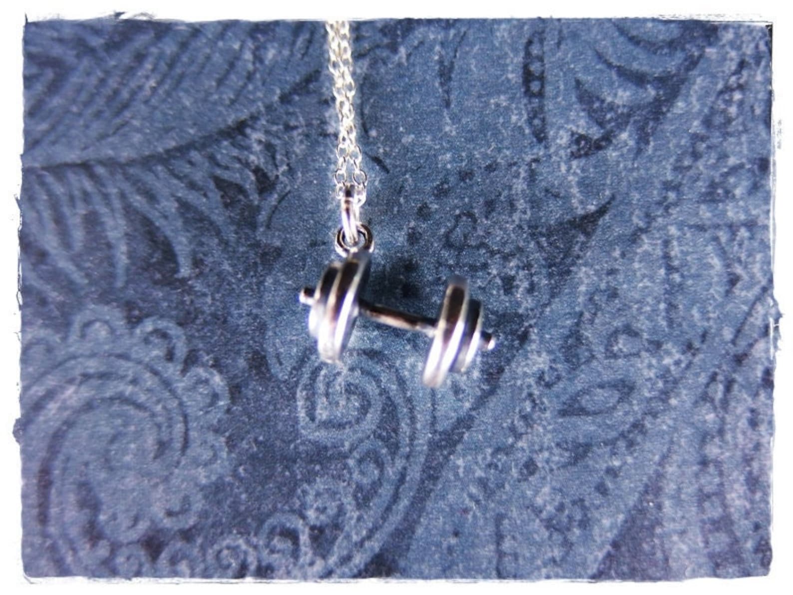 Silver Dumbbell Necklace Sterling Silver Dumbbell Charm on a Etsy
