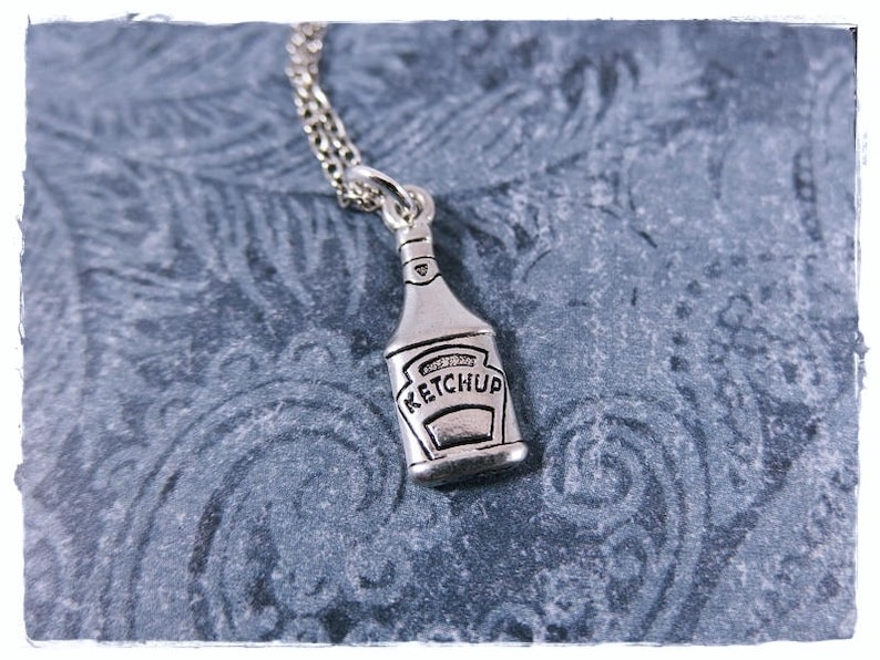 Silver Ketchup Necklace Antique Pewter Ketchup Charm on a Etsy