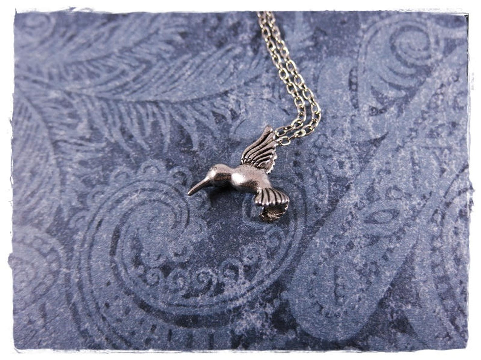 Silver Hummingbird Necklace - Antique Pewter Hummingbird Charm on a ...