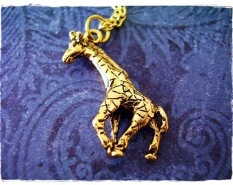 Gold Giraffe Necklace - Antique Gold Pewter Giraffe Charm on a Delicate Gold Plated Cable Chain or Charm Only