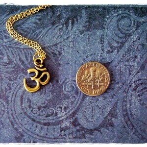 Gold Om Symbol Necklace Antique Brass Pewter Om Charm on an Gold Plated Cable Chain or Charm Only image 2