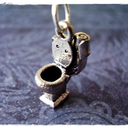 Silver Toilet Necklace Antique Pewter Toilet Charm on a Etsy