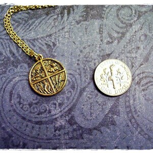 Gold Four Elements Necklace Antique Gold Pewter Four Elements Charm on a Delicate Gold Plated Cable Chain or Charm Only image 3