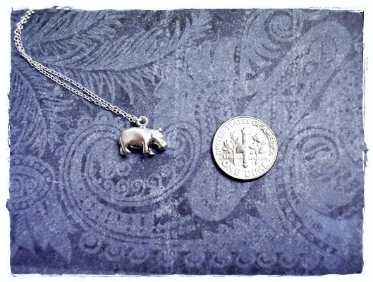 Collana in argento con ippopotamo - Ciondolo in argento sterling con ippopotamo su una delicata catena a maglie in argento sterling o solo ciondolo - Italia