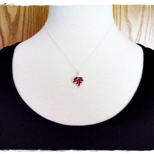 Red Maple Leaf Necklace Red Enameled Sterling Silver Maple Leaf Charm on a Delicate Sterling Silver Cable Chain or Charm Only image 3