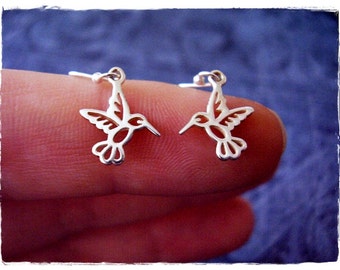 Silver Hummingbird Earrings - Sterling Silver Hummingbird Dangle Earrings