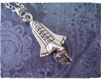 Silver Space Shuttle Necklace - Antique Pewter Space Shuttle Charm on a Delicate Silver Plated Cable Chain or Charm Only