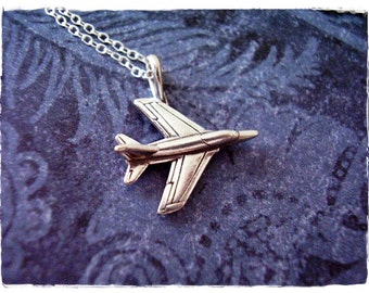 Silver Fighter Jet Necklace - Sterling Silver Fighter Jet Charm on a Delicate Sterling Silver Cable Chain or Charm Only