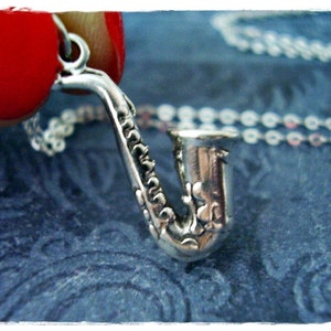Silver Saxophone Necklace - Sterling Silver Saxophone Charm on a Delicate Sterling Silver Cable Chain or Charm Only