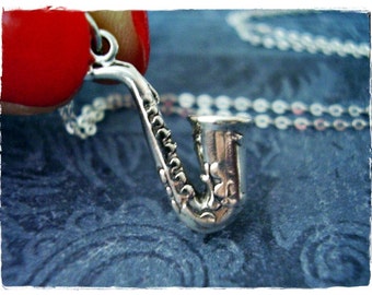 Silver Saxophone Necklace - Sterling Silver Saxophone Charm on a Delicate Sterling Silver Cable Chain or Charm Only