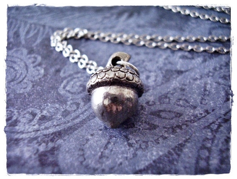 Antique Pewter Acorn Charm on a Delicate Silver Plated Cable Chain or Charm Only Silver Acorn Necklace