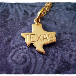 Tiny Gold Texas State Necklace - Raw Brass Texas Charm on a Delicate 14kt Gold Filled Cable Chain or Charm Only