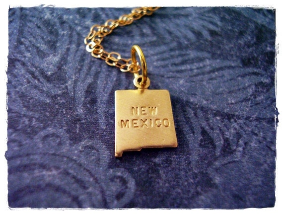 Tiny Gold New Mexico State Necklace - Raw Brass New Mexico Charm on a Delicate 14kt Gold Filled Cable Chain or Charm Only